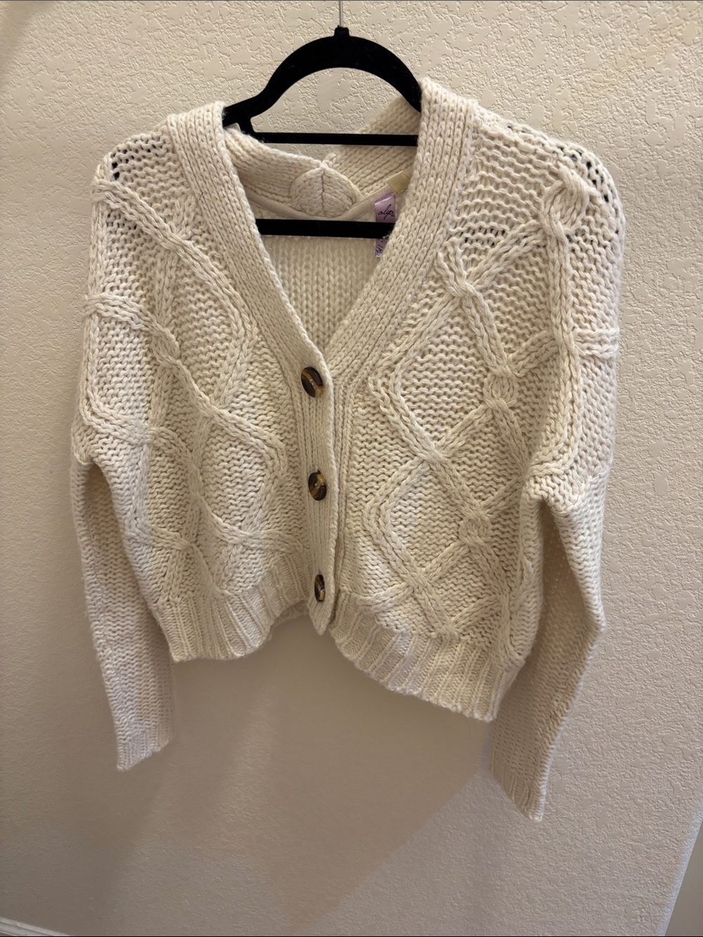 Cream Cable-Knit Button Front Cardigan Sweater